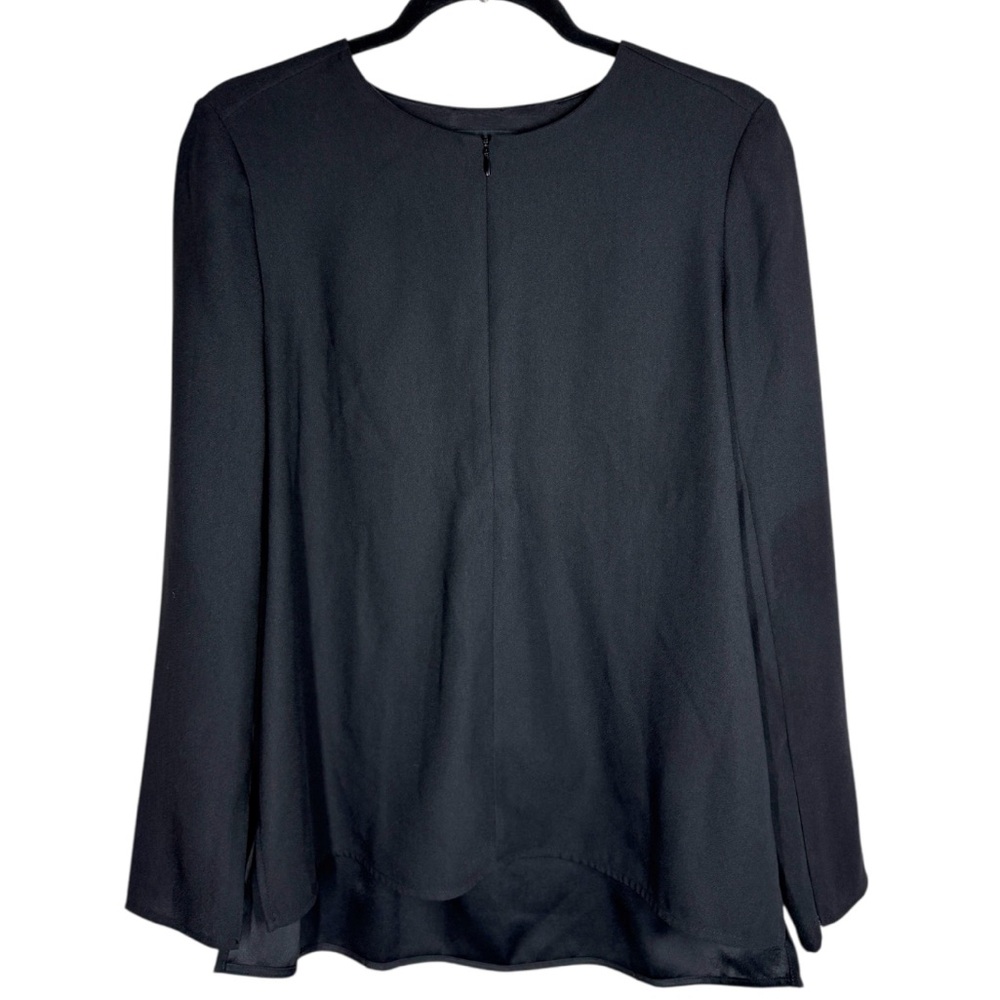 Club Monaco Minimalist Black Top Blouse Size Medium Mod Monochrome Long Sleeve